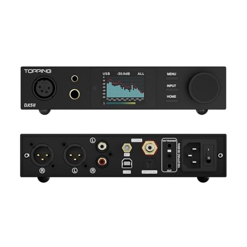 Topping DX5II Fully Balanced DAC Headphone Amp Combo - Dual ES9039Q2M 10 Band PEQ DSD512 Native PCM768kHz 6.35mm SE 4.4mm Balanced 4pin XLR Balanced Output (Black)