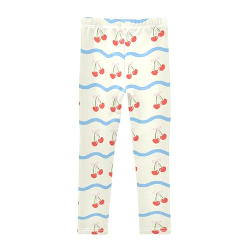 Cherry Pattern with Bow in Cartoon Style Girls Leggings,Workout Leggings for Girls Toddler Athletic Leggings Size for 3-10T2