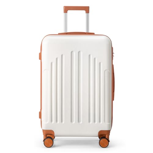 LEADZM Valise Cabine Rigide en ABS Léger, Bagage Cabine 55x35x25, Valise Soute Suitcase de Voyage avec 4 roulettes Spinner (Beige-Brun, M/55cm)