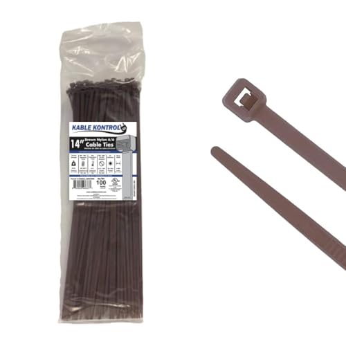 Image of 14 inch Kable Kontrol Color Zip Ties, 50 lb. Test, (100 Pack - All One Color) (14 inch Long, Brown)