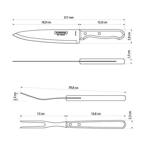 Foto von Tramontina Tranchierset, 3-teilig, Tranchiermesser, Tranchiergabel und Schneidebrett, FSC