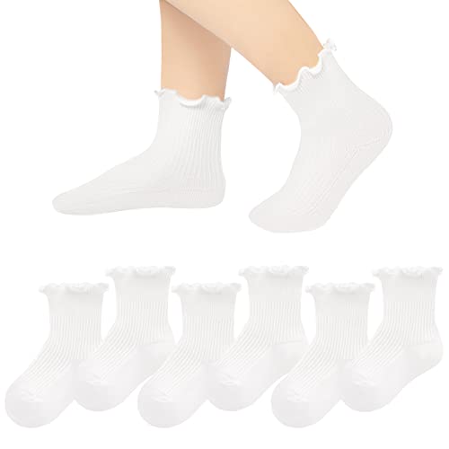 Witwot 6 Pairs Baby Girls Ruffles Ankle Socks Toddler Boys Dress Sock Soft Cotton Size 6M - 7Y