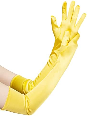 JISEN Women Long Party Formal Bridal 20s Satin Gloves Wedding Opera Mittens