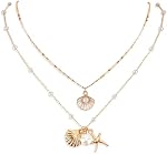 2pcs Shell Necklaces, Shiny Charming Beach Jewelry for Women Adjustable Multi-Layer Seashell Necklace with Pearls Match All Outfits Boho Summer Necklaces for Birthday Wedding Party Engagement