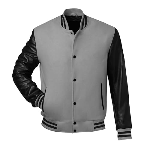 Image of Red And Black Letterman Jacket Men - Mens Black Varsity Letterman High School Baseball Bomber Jacket