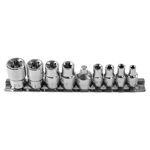 Högert HT1A884 Stecknüsse Werkzeug Nusskasten I Chrom-Vanadium-Stahllegierung I Steckschlüsselsatz I Technik 9er-set Torx-steckschlüssel, Silber, 1/4\" E5-E8, 3/8 E10-E16, CRV Högert HT1A884 Stecknüsse Werkzeug Nusskasten I Chrom-Vanadium-Stahllegierung I Steckschlüsselsatz I Technik 9er-set Torx-steckschlüssel, Silber, 1/4\" E5-E8, 3/8 E10-E16, CRV
