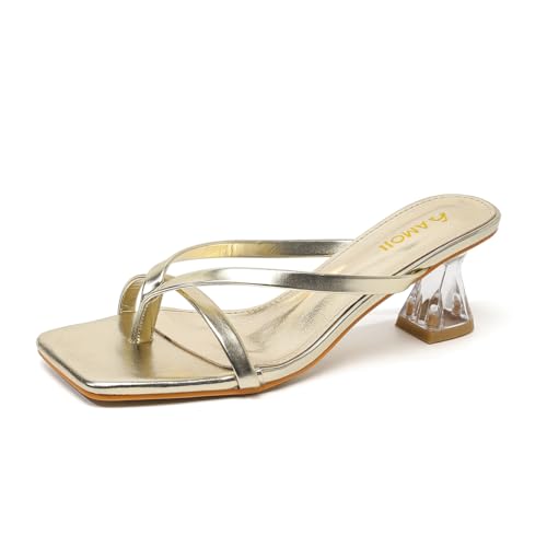 Amoji Women Flip Flop Kitten Heel Open Toe Thong Heeled Sandals 339