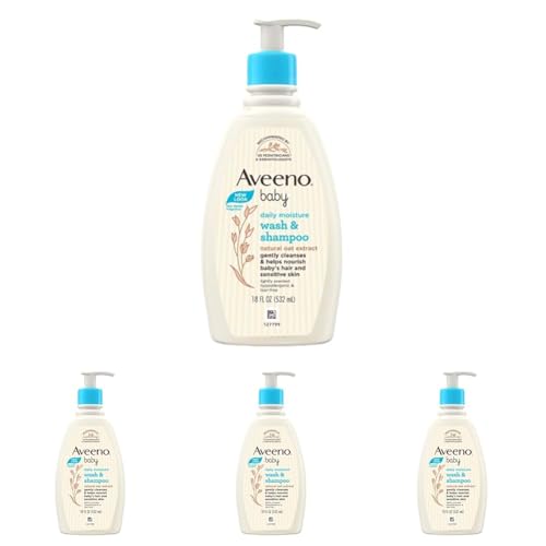 Image of Aveeno Baby Daily Moisture Wash & Shampoo | Gentle Cleanser for Head to Toe | Tear Free & Soap Free Formula with Active Natural Oats | for Dry & Sensitive Skin | US Pediatrician Recommended, 532ml