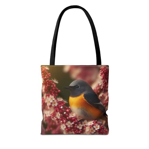 Premium Tote Bag with Reinforced Stitching - American Redstart in Blooming Spirea in Ohio2