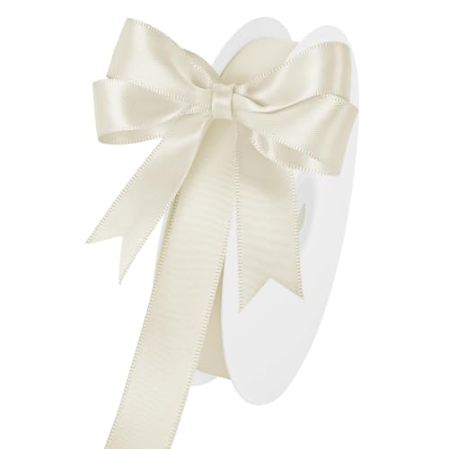 Image of Double Face Ivory Satin Ribbon 3 /4 inch x 50 Yards Polyester Material Perfect for Gift Wrapping Weddings Parties Hair Bows Valentine's Day Invitations and Decorations