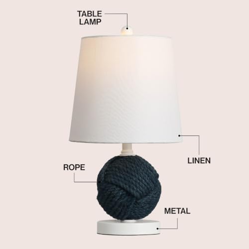 Image of JONATHAN Y Monkey 18 inch Navy Blue Rope Knot Globe Table Lamp, Metal Base