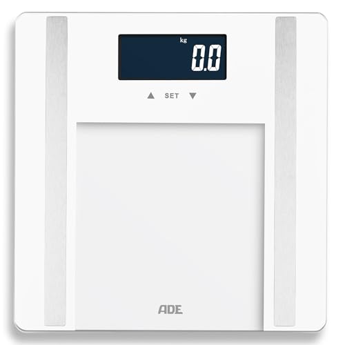 ADE Bilancia pesapersone impedenziometrica | bilancia digitale per grasso corporeo, BMI, massa muscolare, acqua corporea, peso, BMR | capacitĂ di carico elevata di 200 kg | bianco
