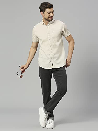 Image of Thomas Scott Men's | Solid | Half Sleeve | Slim Fit | Linen Blend | Spread Collar | Casual Shirt