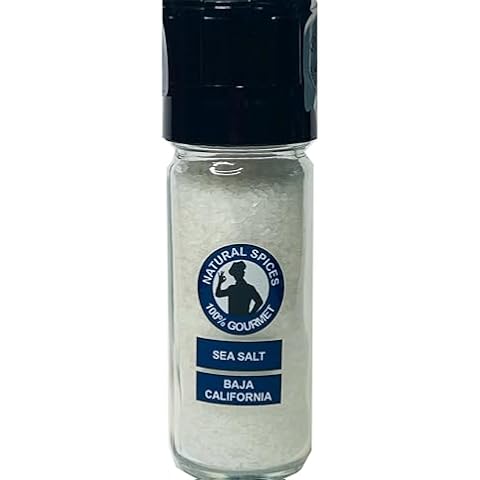 100% Gourmet Baja Sea Salt with Glass GRINDER, Mineral and Pure Baja Salt-Hand Harvested-Natural Unrefined from Baja California Mexico ideal for everyday use- Easy to use and store Cover