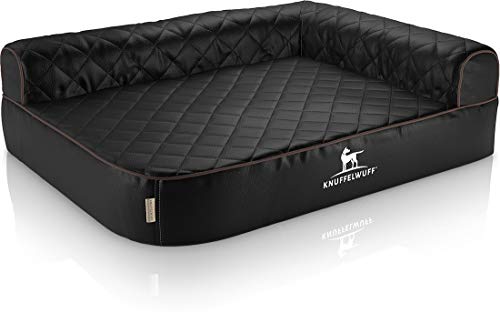Knuffelwuff Orthopädisches Eck Hundebett Winslow aus Laser-gestepptem Kunstleder L 85 x 63cm Lehne Rechts Schwarz - Abnehmbarer Bezug - leicht zu reinigen - für große, mittelgroße und kleine Hunde