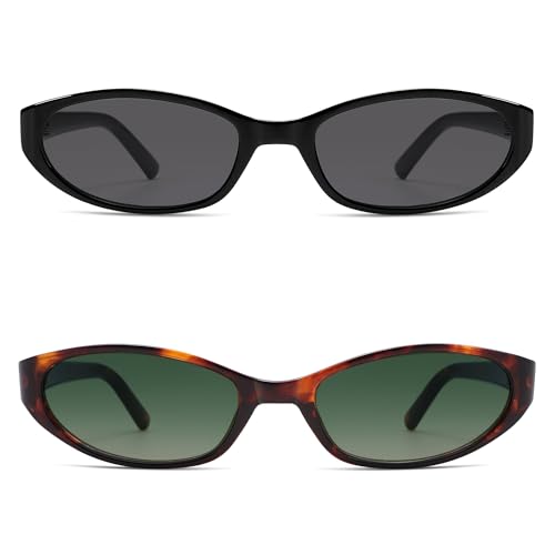 Image of Retro Oval Sunglasses Womens Mens Y2k Trendy Cateye Shades AR82299 | Narrow Round Cute Sunnies,90s 2000s Cool Skinny Frame