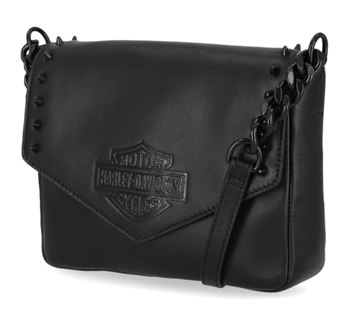 Harley-Davidson Women's Bar & Shield Cone Stud Flap Crossbody Purse - Black