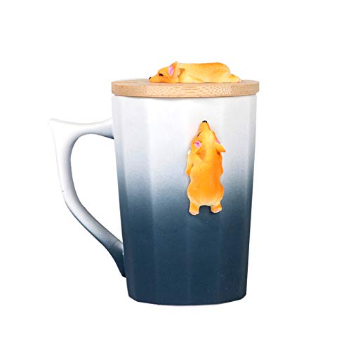 Crazy Clearance Corgi Coffee Frosted Mug with Bamboo Lid Cute Corgi Ceramic Mug Novelty Large Tea Cup Frosted Surface (C)