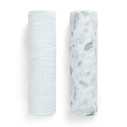 Image of Delta Children 100% Cotton Muslin Baby Receiving Blankets for Girls and Boys - 47x47 Inches (Pack of 2), Sea Life