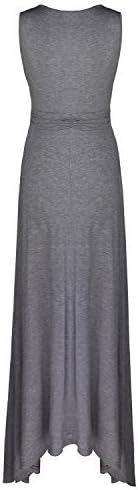 OUGES Women's V Neck Sleeveless Casual Long Maxi Dresses