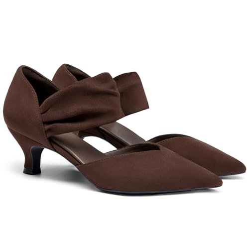 Image of Coutgo Womens Low Kitten Heel Dress Shoes Pointed Toe Slip on Ankle Strap Cutout Elegant Party Wedding Pumps