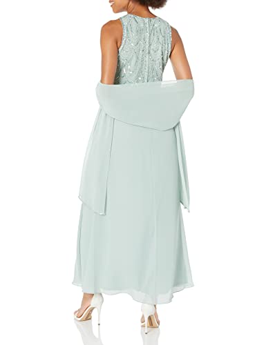 Image of J Kara Womens Plus Size Sleeveless Beaded Pop Over Long Dress with Scarf