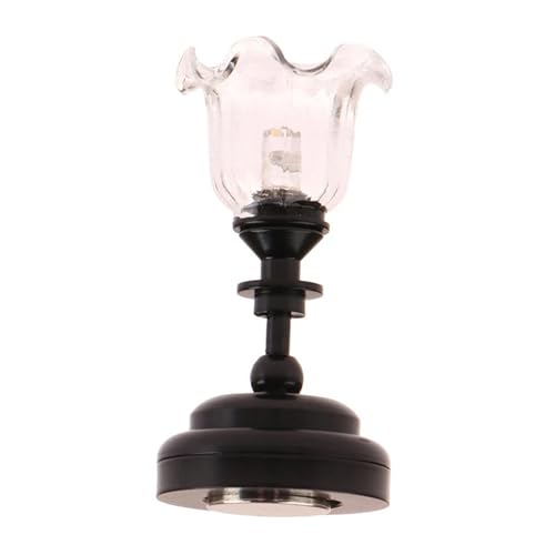 現実的な 1/12 ドールハウス照明アクセサリーミニチュアシャンデリアクリアフラワーシェード黒ベースモデルシーンの装飾ドールハウス家具