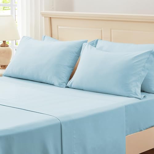 Image of Zzlpp Full Comforter Set 7 Pieces, Light Blue Seersucker Bed in a Bag with Comforter and Sheets, All Season Bedding Sets with 1 Comforter, 2 Pillow Shams, 2 Pillowcases, 1 Flat Sheet, 1 Fitted Sheet