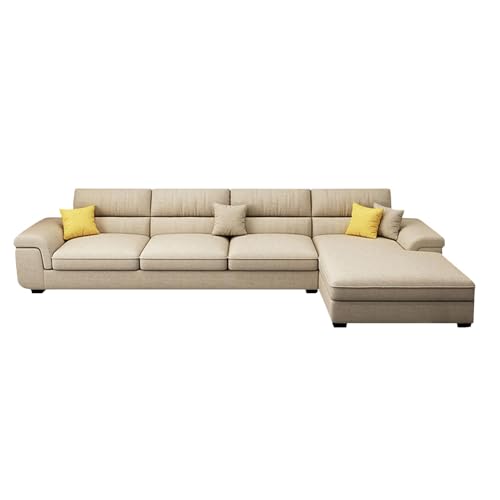 Image of Italino 5 Seater Luxurious L Shape Fabric Sofa Set (Right Side Lounger, Cream) | 5 to 6 Person Wooden Corner Sofa Couch for Living Room Bedroom Home Hall Furniture