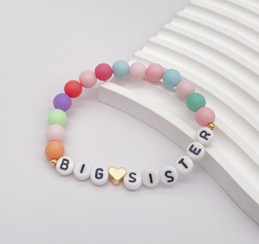 Big Sister Bracelet Heart Star Butterfly Charm Beads Stacked Elastic Bracelet-44