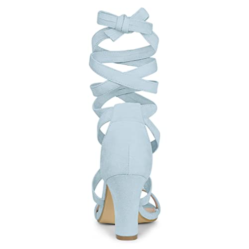 Allegra K Allegra K Women's Crisscross Lace Up Mid Block Heels Sandals Sky Blue 9