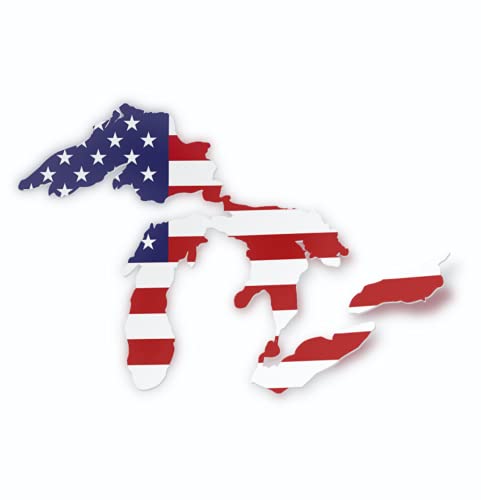 Image of Great Lakes Sticker Michigan Car Decal Premium Heavy-Duty Waterproof Vinyl for Bumpers, Windows, Laptops, Water Bottles or Coolers, Made in THE USA (American Flag, 4.75 inch Wide)