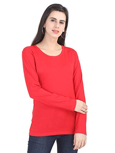 Image of FLEXIMAA Women's Cotton Plain Round Neck Full Sleeve T-Shirt