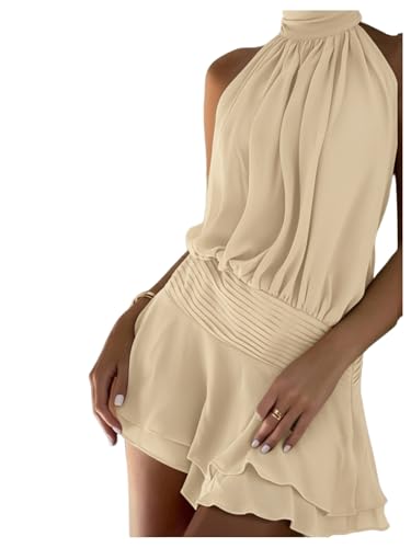 Image of Floerns Women's Summer Mini Dress Sleeveless Halter Backless Ruched Date Night Layered A Line Dresses