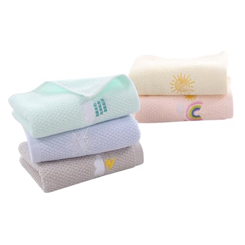 SHERCHPRY 5Pcs Cartoon Cotton Hand Towels for Absorbent Washcloths for Facial Washing and Home Use