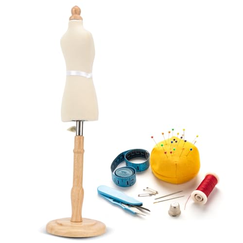 Busto de Sastre para Coser, l¨¢PIZ insertable, Perchero Estable para Mujer, Madera de Haya, Color Madera Natural, para Ropa, Vestidos, etc