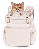 OFY Cat Carrier Puffy Backpack Breathable Small Dog Front Backpack Large Space for Small Dogs, Drawstring & Water-Resisant Pet Bag for Travel Hiking, Beige Gray Patent Pending
