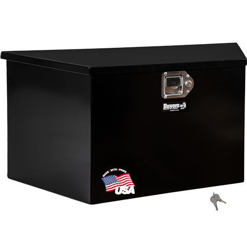 Buyers Products 1701280 Steel Trailer Tongue Box, 16.3 x 14.3 x 35.1 Inch, Black Gloss, Made In The USA, Trailer Tongue Tool Box For Storage And Organization, Trailer Storage Box