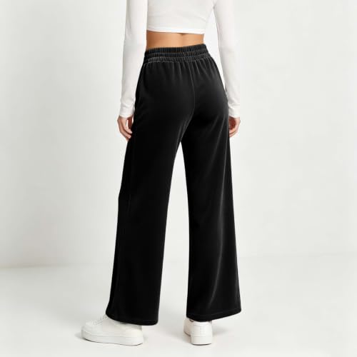 Velvet Pants Women Elastic Waist Wide Leg Casual Trousers with Pockets Fall - image 3