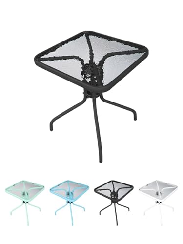 Jardin202 Mesa de Cristal 60x60x70 cm Cuadrada con Base Metálica Resistente - Ideal para Terraza, Jardín o Balcón