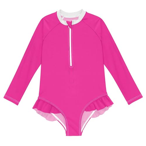 Plain Deep Soft Red Baby Girl Bathing Suit Long Sleeve UPF 50+ One Piece Toddler Swimsuit Size 3T