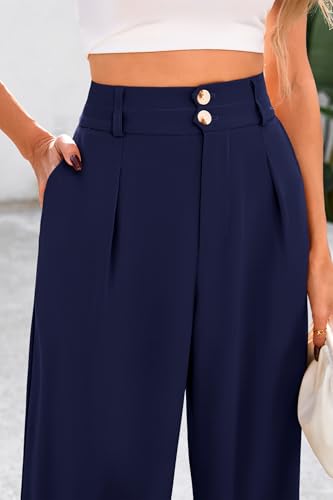 Image of CFLONGE Women Wide Leg Dress Pants High Waist Work Trousers Button Pleated Slacks Palazzo Pants Business Casual Outfits