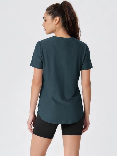 Image of ODODOS Women's Short Sleeve Performance V-Neck Tunic Tops, Ultra Soft odSTRATUM Tech Tee, Side Slit Relaxed T-Shirts