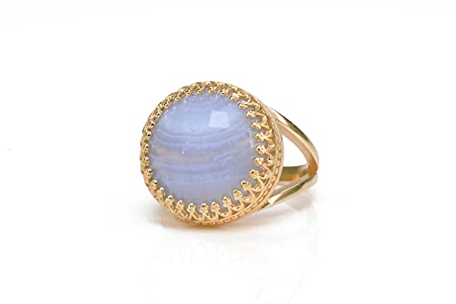 Bague agate naturelle or rose 14k avec boîte à bijoux gratuite
