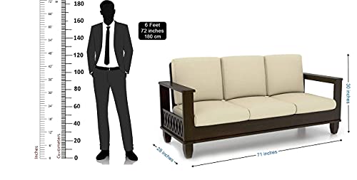 Image of Sheesham Wood Oak Finish 3+2+1, 6 Seater Sofa Set for Living Room with Cream Cushion (71 x 28 x 30 Inch, 2 Seater: 50 x 28 x 30 Inch, 1 Seater: 29 x 28 x 30 Inch)