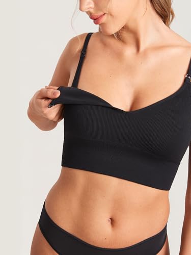 MOMANDA Ribbed Wireless Nursing Bras for Breastfeeding Longline Maternity Sleep Bra V Neck Comfort4