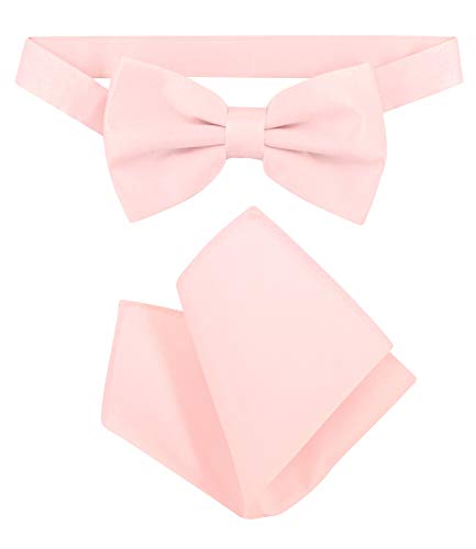 Vesuvio Napoli BowTie Solid Pink Color Mens Bow Tie & Handkerchief