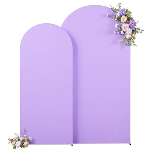 Image of Purple Lavender Arch Backdrop Cover for Wedding, 7.2FT 6FT Set of 2 Stretchy Spandex Fitted Arch Stand Cover for Baby Shower, Birthday Party Decor, Chiara Backdrop Cover with Double-Sided Design