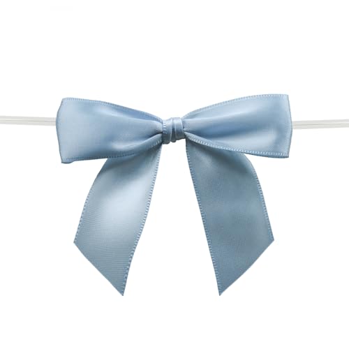 Mefuny 50-Piece Dusty Blue Satin Ribbon Bows - Twist Ties & Pre-Made Bows for Sewing, Scrapbooking, DIY Crafts & Gifts Decoration