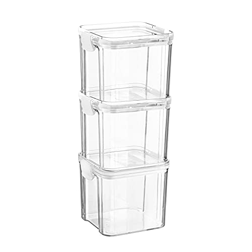 Argon Tableware 3x 700ml Airtight Food Storage Stackable Container - Plastic Kitchen Storage Jars Pantry Organiser Solution - Airtight Clip Lid - White